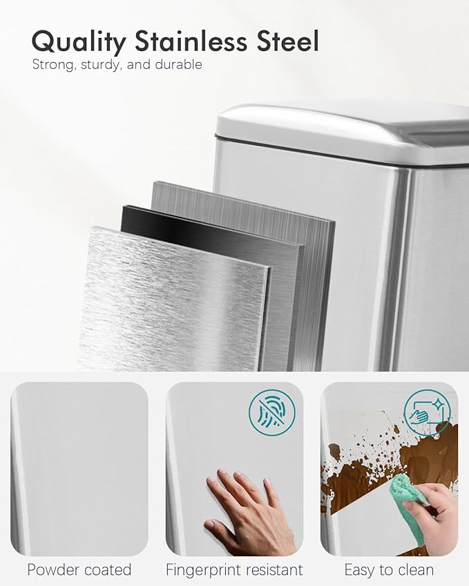 8 Gallon SquareTrash Can with Soft Close Lid, Stainless Steel Trash Can with - Image 6