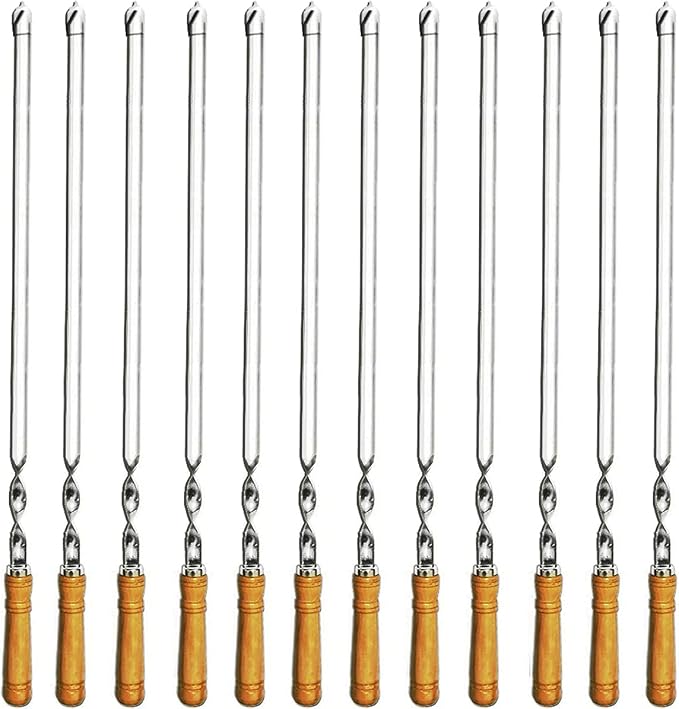 12 Pack Kabob Skewers BBQ Barbecue Skewers Stainless Steel Sticks 22 Inch Heavy by Amestar