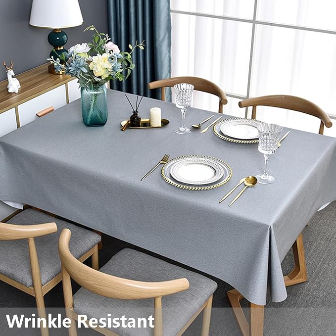TruDelve Plastic Table Cloth for Rectangle Tables Grey Vinyl Tablecloth - Image 3