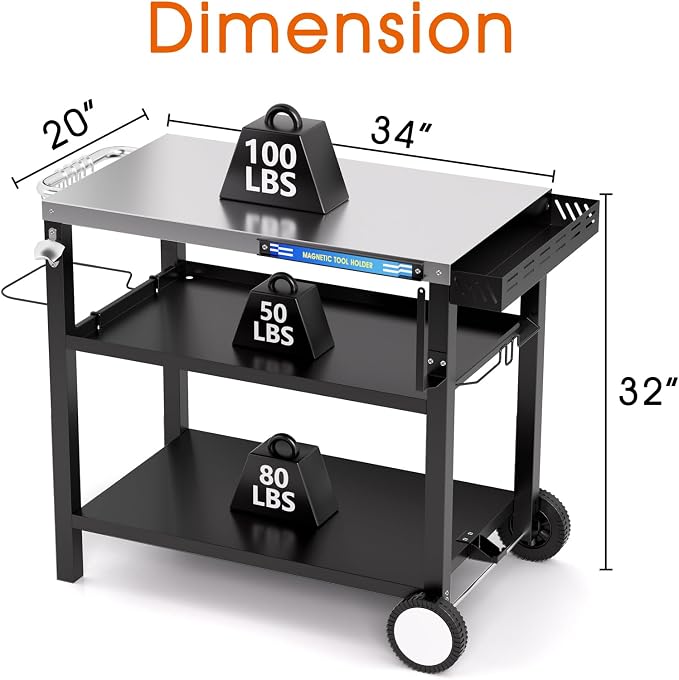 34" L x 20" W Stainless Steel Outdoor Grill Table, Grill Cart - Image 6