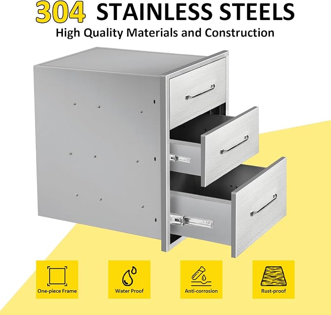 Outdoor Kitchen Drawers 14" W x 21"H x 21"D Stainless Steel Drawer Flush Mount - Image 3