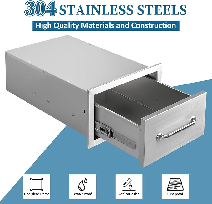 Outdoor Kitchen Drawers 14"Wx8.5"Hx23"D Flush Mount Access Single Drawer BBQ - Image 3
