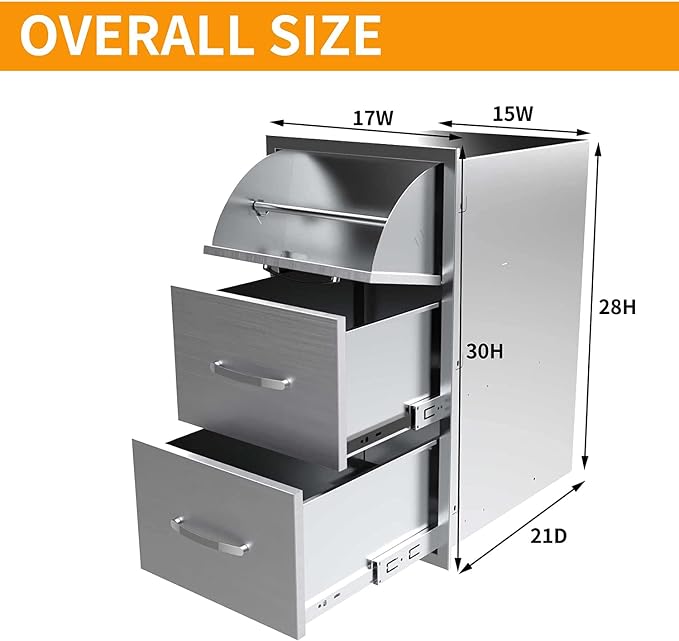 BBQ Outdoor Kitchen Drawers Stainless Steel 3-Drawer BBQ Drawer Enclosed - Image 4