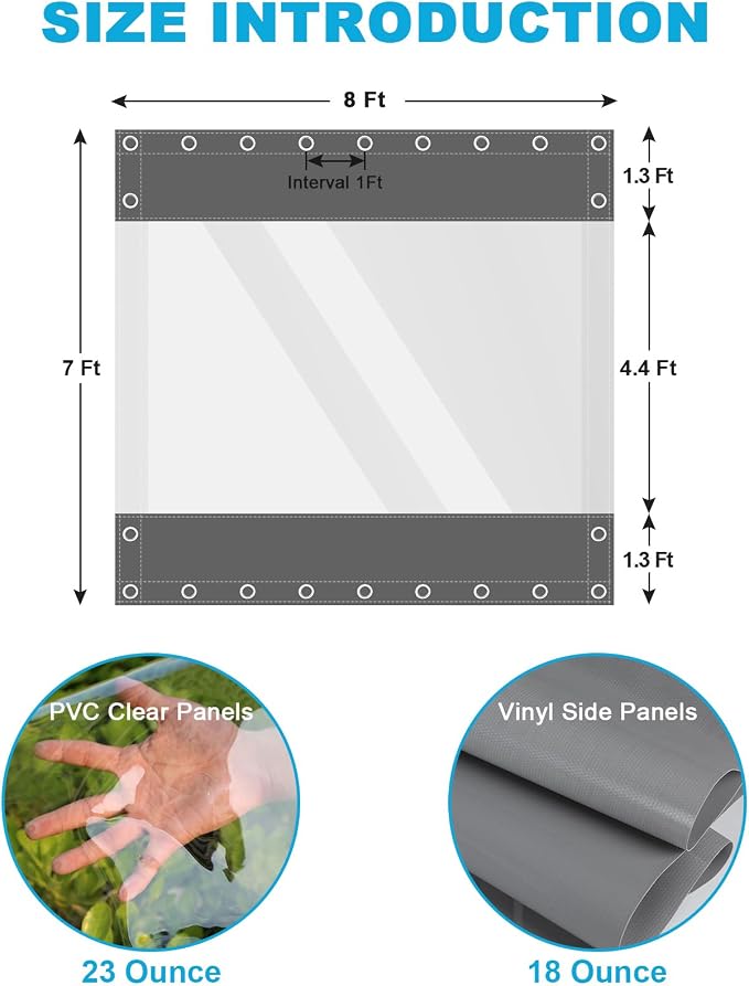 Clear Vinyl Curtains for Patio Enclosure, 23oz Heavy Duty Waterproof Anti-UV - Image 2