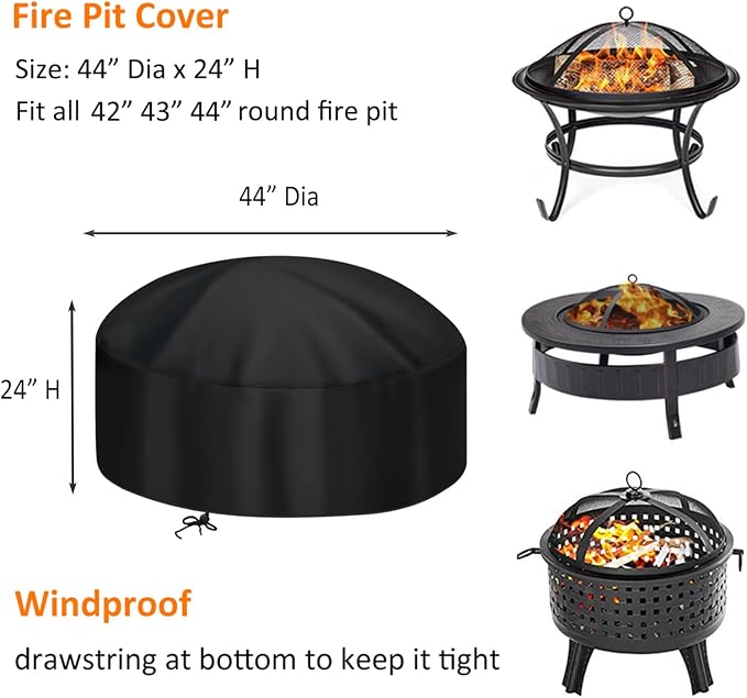 44-Inch Fire Pit Cover for 42-44 inch Round Fire Pit, Heavy Duty 300D Oxford - Image 2