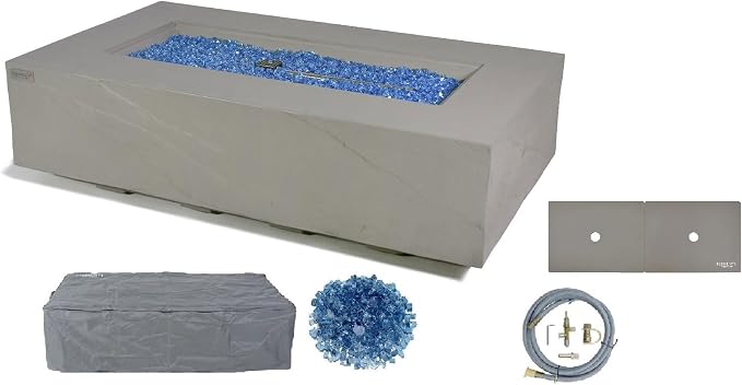 Elementi+ | Meteora Gas Fire Pit Cast Concrete 56" Rectangular Fire Table by AMSFireplaceInc