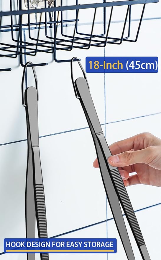 Tongs 18 Inch Stainless Steel Grill Tweezers, Black, 2-Piece Set