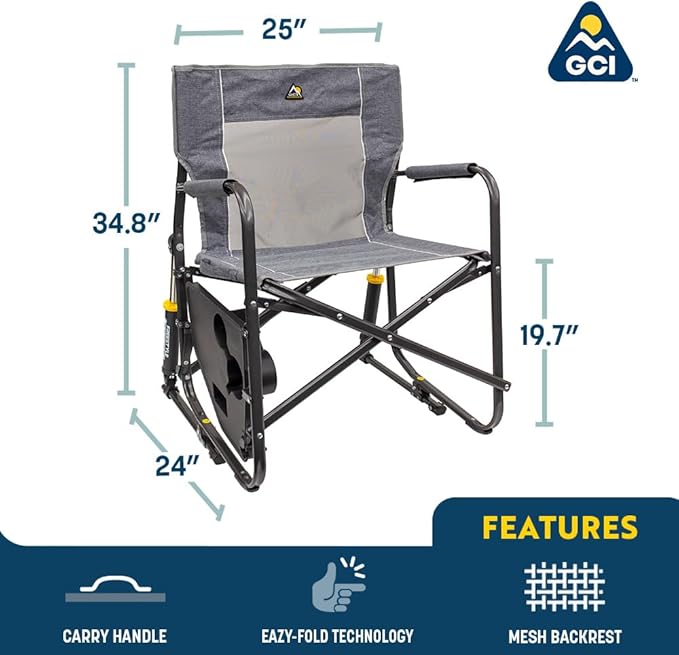 Rocking Chair with Side Table, Heathered Indigo Canvas, 250 lb Capacity