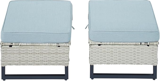 HUMMUH Outdoor Ottomans for Patio Set of 2 PE Wicker Outdoor Footstool - Image 3