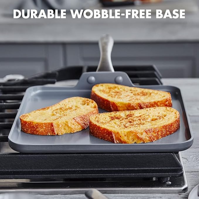 Griddle Pan, 11-Inch Square Ceramic Nonstick, Hard Anodized, Gray