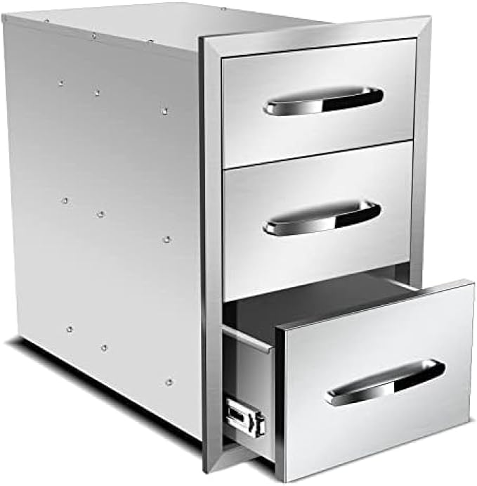 BBQ Outdoor Kitchen Drawers Stainless Steel 3-Drawer BBQ Drawer Enclosed by OLIPIC