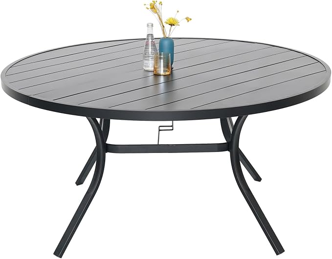 58" Patio Outdoor Round Table for 8 Person, All Weather Metal Black Round Patio by Virvla