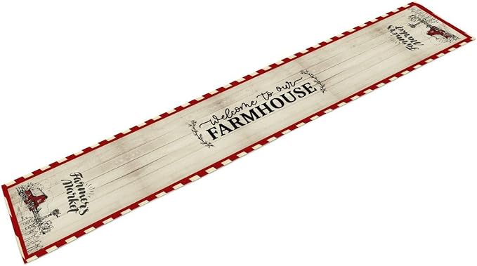 Farmhouse Table Runner, Rustic Country Barn Cottage Rooster Check Animal Plank - Image 6