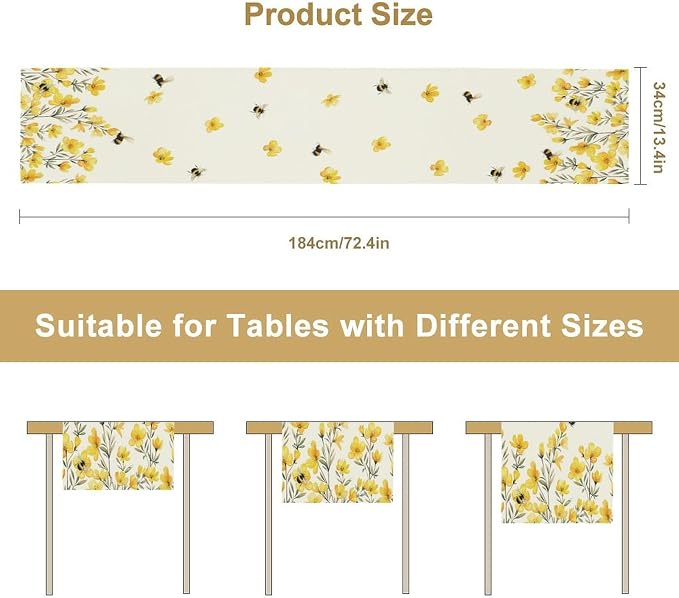 Yellow Wild Flowers Table Runner, Rustic Farmhouse Watercolor Daisy Floral - Image 8
