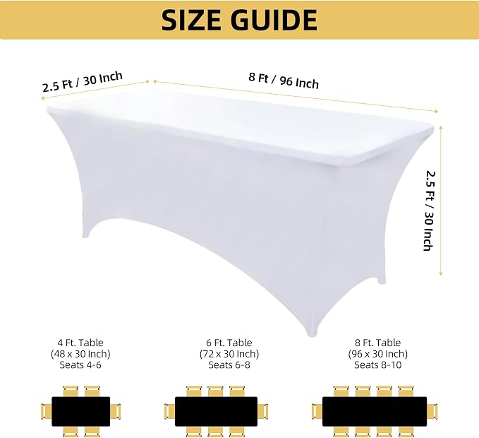 6-Pack 8ft White Spandex Table Covers - Image 4