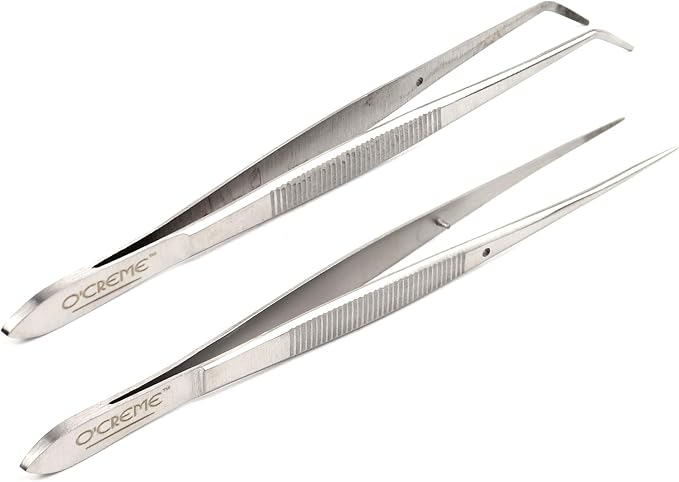 Tweezer Tongs, Stainless Steel Fine-Tip, Silver for Plating