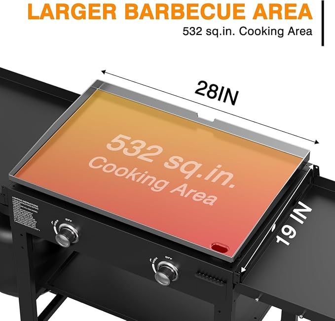 2 Burner Foldable Gas Griddle, 28 Inch Stainless Steel Portable Detachable - Image 6