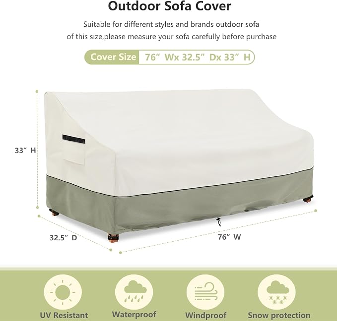3-Seater Patio Sofa Cover, 76 W x 32.5 D x 33 H Inches Outdoor Couch Cover - Image 2