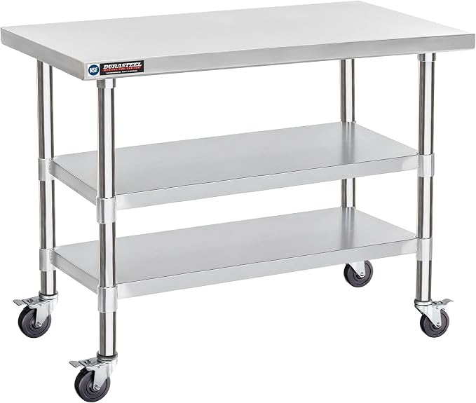 DuraSteel Stainless Steel Work Table 24" x 48" x 34" Height w/ 4 Caster Wheels by Unknown