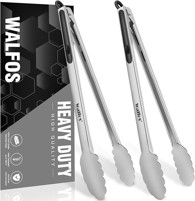 Stainless Steel Grill Tongs, 17 Inch, Set of 2 with Silicone Grips