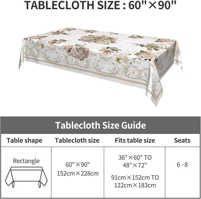 Worltoldb Retro Vintage Hydrangea Tablecloths Polyester Table Cloth - Image 3