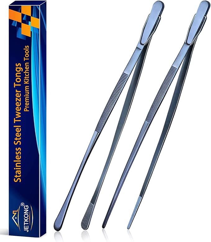 Tongs 2-Pack 12-Inch Stainless Steel Kitchen Tweezers, Navy Blue