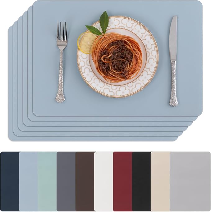 SHACOS Placemats Set of 6 Faux Leather Waterproof Leakproof Wipeable PU by SHACOS