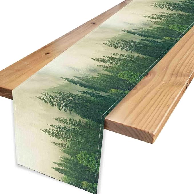 Forest Table Runner, Rustic Farmhouse Misty Pine Tree Woodland Jungle Mountain - Image 4