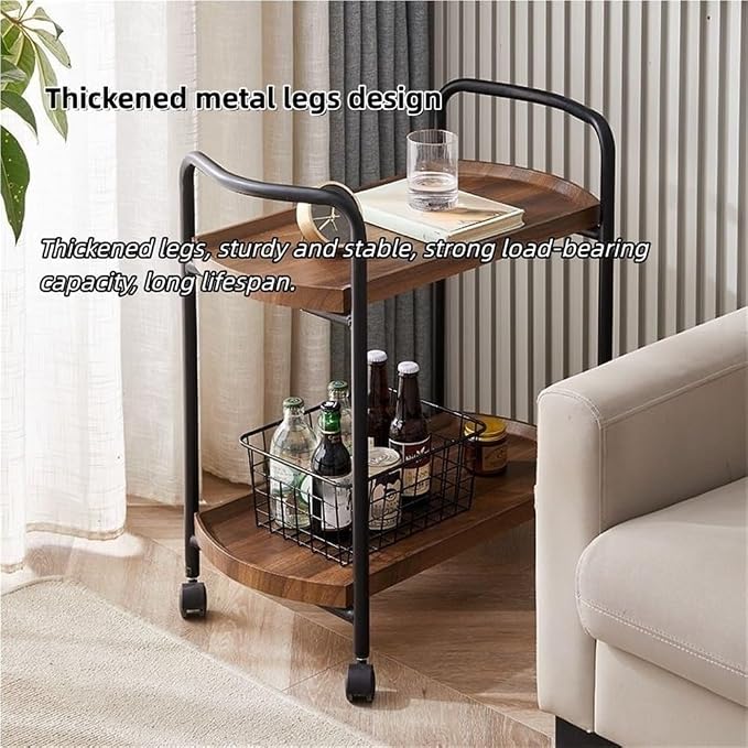 Rolling Cart with Table Top, Double Layer Bar Cart, Small Tea Cart with Wheels - Image 3