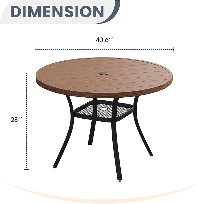 VICLLAX Round Patio Dining Table, 41 inch Metal Outdoor Dining Table - Image 3