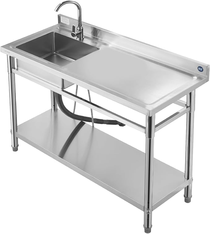 VEVOR Stainless Steel Utility Sink, Free Standing Single Bowl Commercial - Image 9