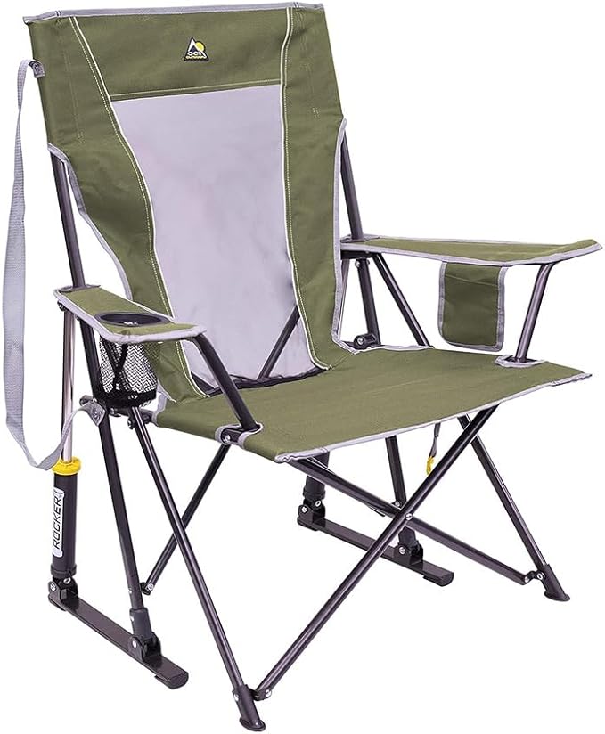 Rocking Camping Chair in Loden Green with Steel Frame and 250 lb Capacity