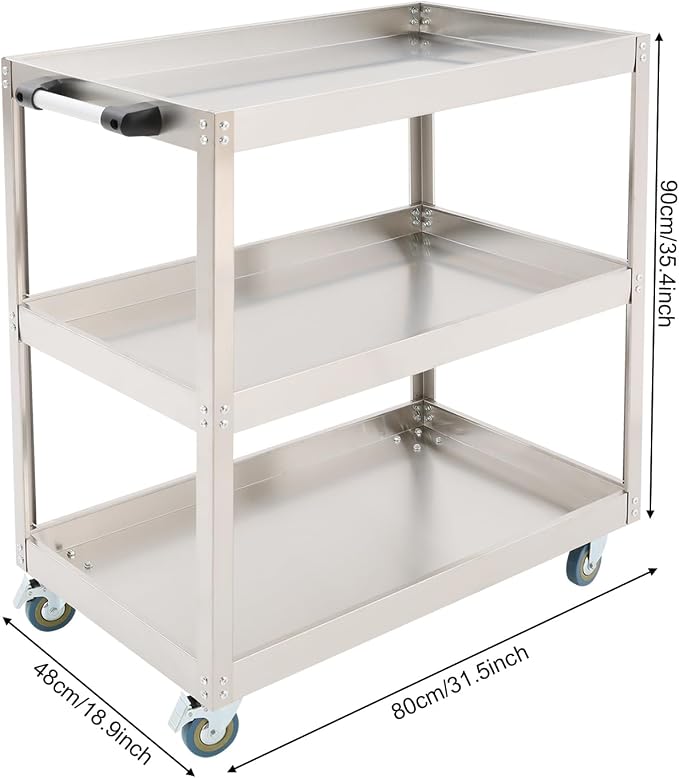 Stainless Steel Utility Cart, Heavy Duty 3-Tier Service Cart - Image 2