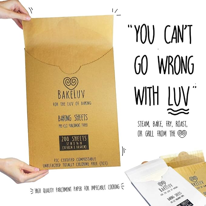 BAKELUV Kraft Brown Parchment Paper Sheets 12x16” | 200 Pcs | Non-Stick Precut - Image 2