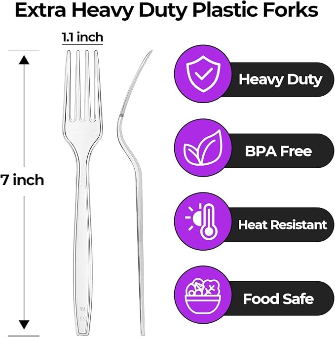 Heavy Duty Clear Plastic Forks Disposable Plastic Fork Bulk Utensils Reusable - Image 2