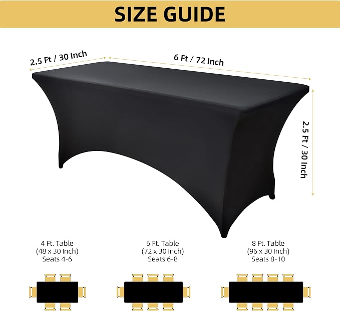6-Pack 6ft Black Spandex Table Covers - Image 4