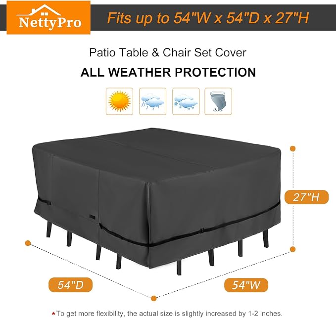NettyPro Patio Table Cover Square 54 x 54 Inch, Waterproof Outdoor Furniture - Image 6