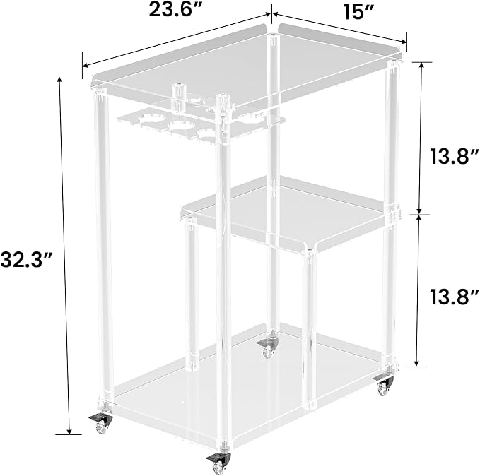 Dethan Acrylic Bar Cart with Lockable Wheels, 3 Tier Clear Serving Cart with - Image 4