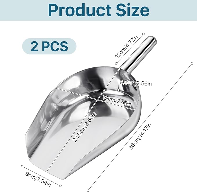 2 Pcs 14.17 in Stainless Steel Fireplace Shovel, 35-Ounce Heat Resistant Silver - Image 2