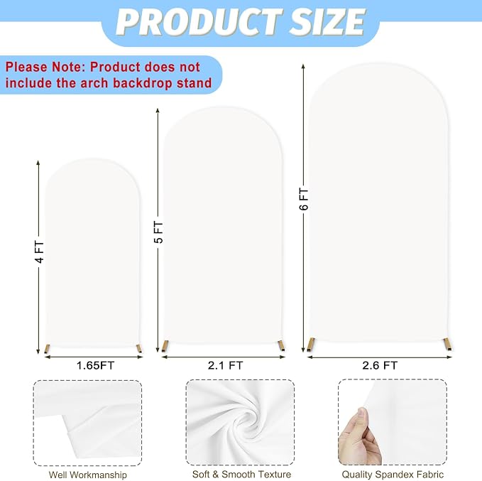 MODFUNS White Arch Cover Set of 3 Fitted Wedding Arch Covers 4ft 5ft 6ft Arched - Image 2
