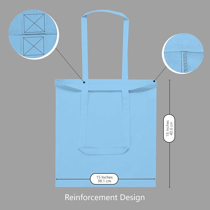 TOPDesign 12-Pack Economical 16"x15" Baby Blue Cotton Tote Bag, Lightweight - Image 5