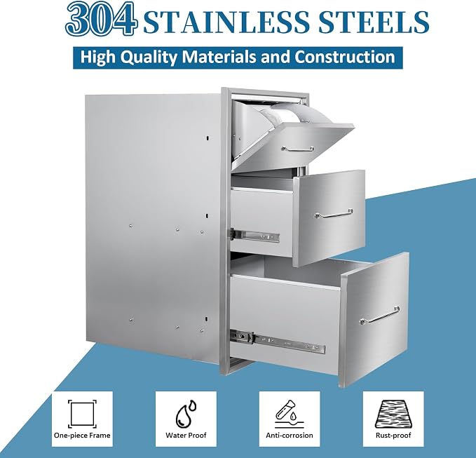 Outdoor Kitchen Drawers with Paper Towel Holder 17"Wx30"Hx20"D Flush Mount - Image 3