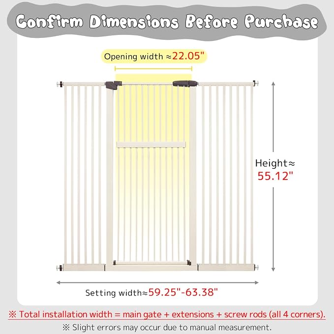 Lumizone Extra Tall Pet Gate 55.12" High Pressure Mounted 59.25"-63.38" Extra - Image 2