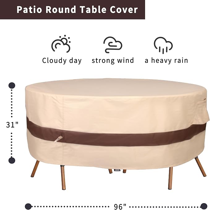 Round Patio Furniture Cover, Heavy Duty and Waterproof - Image 2