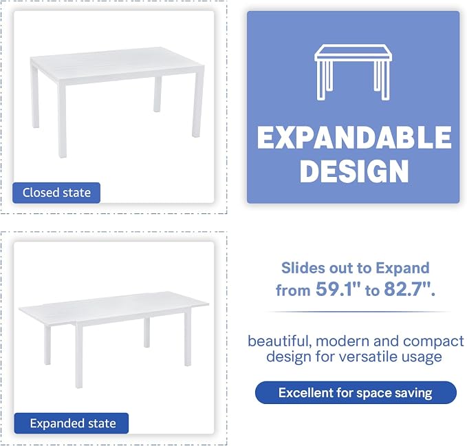 Soleil Jardin Aluminum Patio Extendable Dining Table, Adjustable Indoor Outdoor - Image 4
