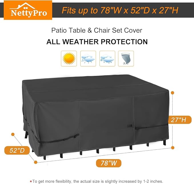 NettyPro Patio Table Cover Rectangular 78 x 52 Inch, Waterproof Outdoor - Image 6