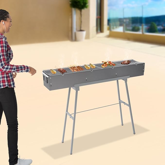 Portable Charcoal Grill, 39.3x7x5.1in Folding Camping Barbecue Gril - Image 7