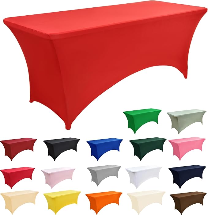 2-Pack 8ft Red Spandex Table Covers - Image 3