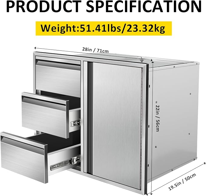 Outdoor Kitchen Door Drawer Combo Cabinet 28" W x 22" H x 19.5" D Stainless - Image 2