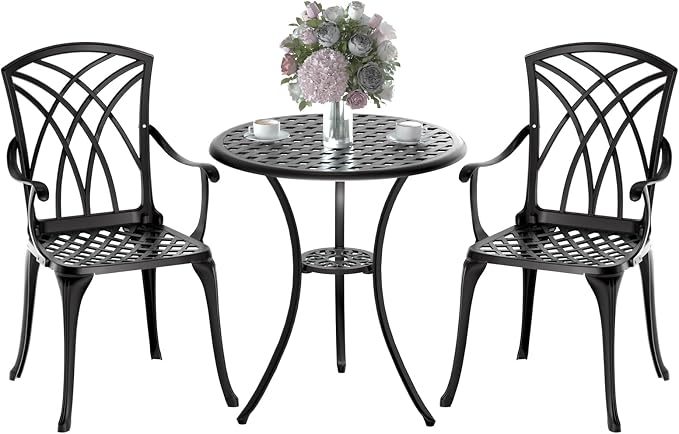Patio Bistro Set 3 Piece, Cast Aluminum Bistro Set by Embraceartofoutdoorliving
